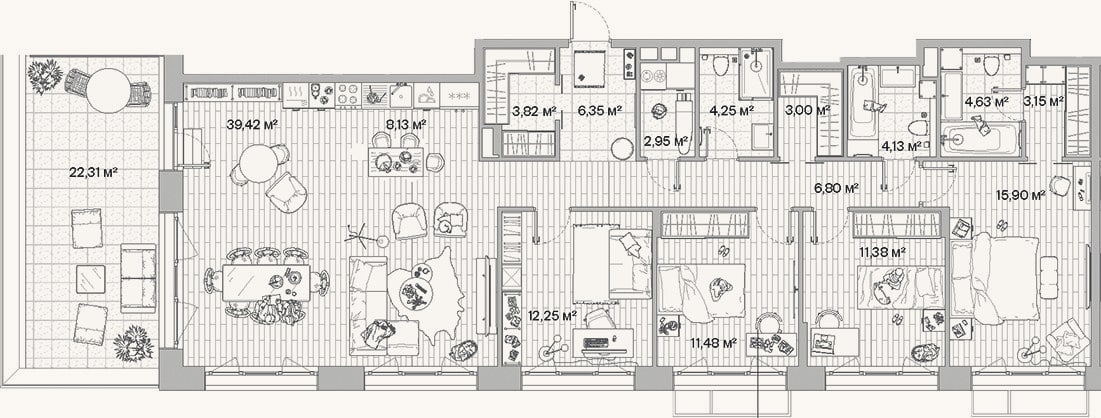 Планировка: 4+ к, 137,6 м²