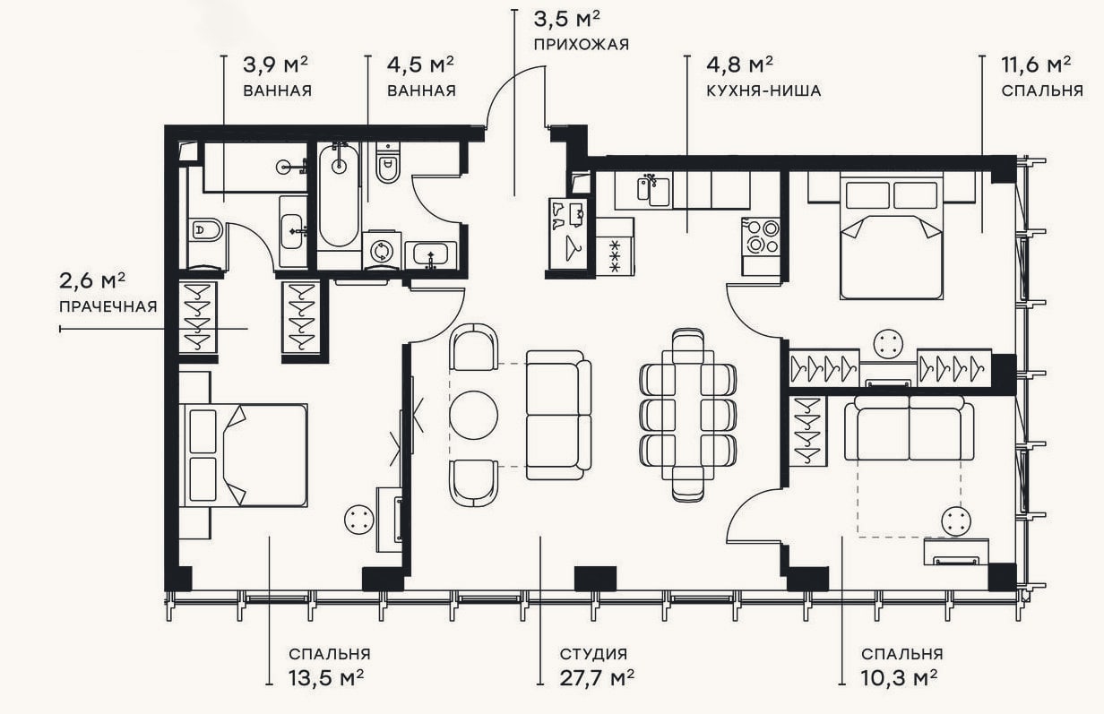 Планировка: 4+ к, 82,3 м²