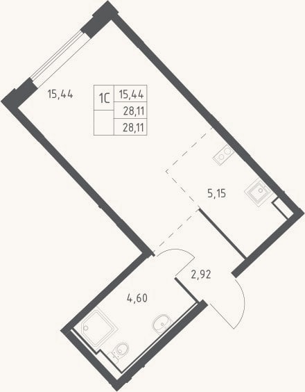 Планировка: Студия, 28,1 м²