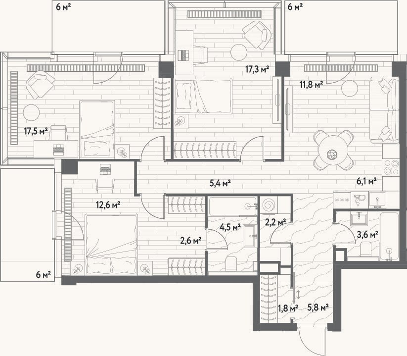 Планировка: 4+ к, 91,2 м²
