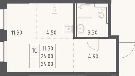 Планировка: Студия, 24 м²