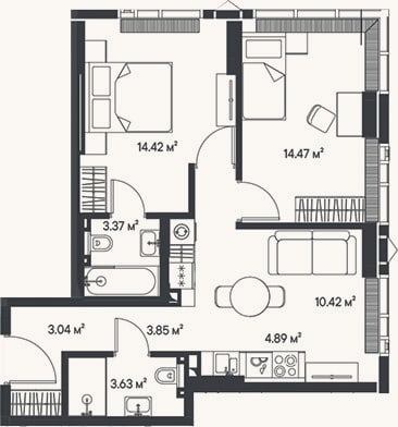 Планировка: 3-к, 58,1 м²