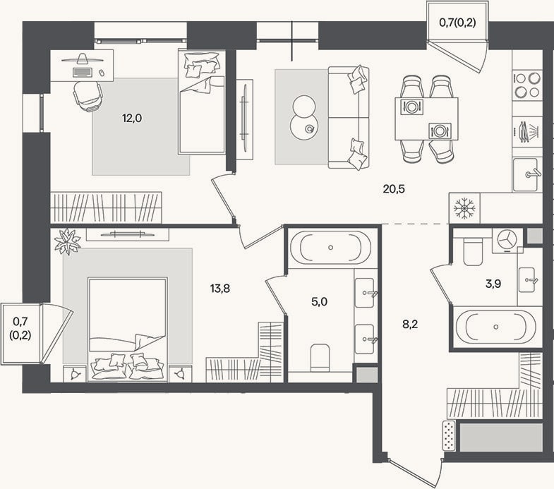 Планировка: 3-к, 63,4 м²