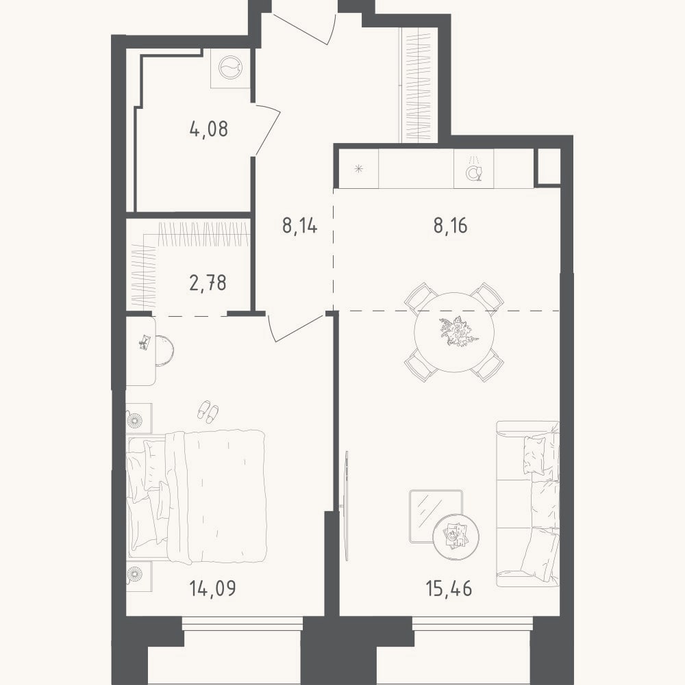Планировка: 2-к, 52,7 м²