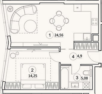 Планировка: 2-к, 48,8 м²