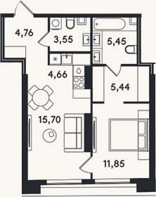 Планировка: 2-к, 51,4 м²