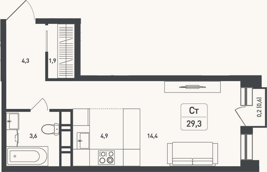 Планировка: Студия, 30,2 м²