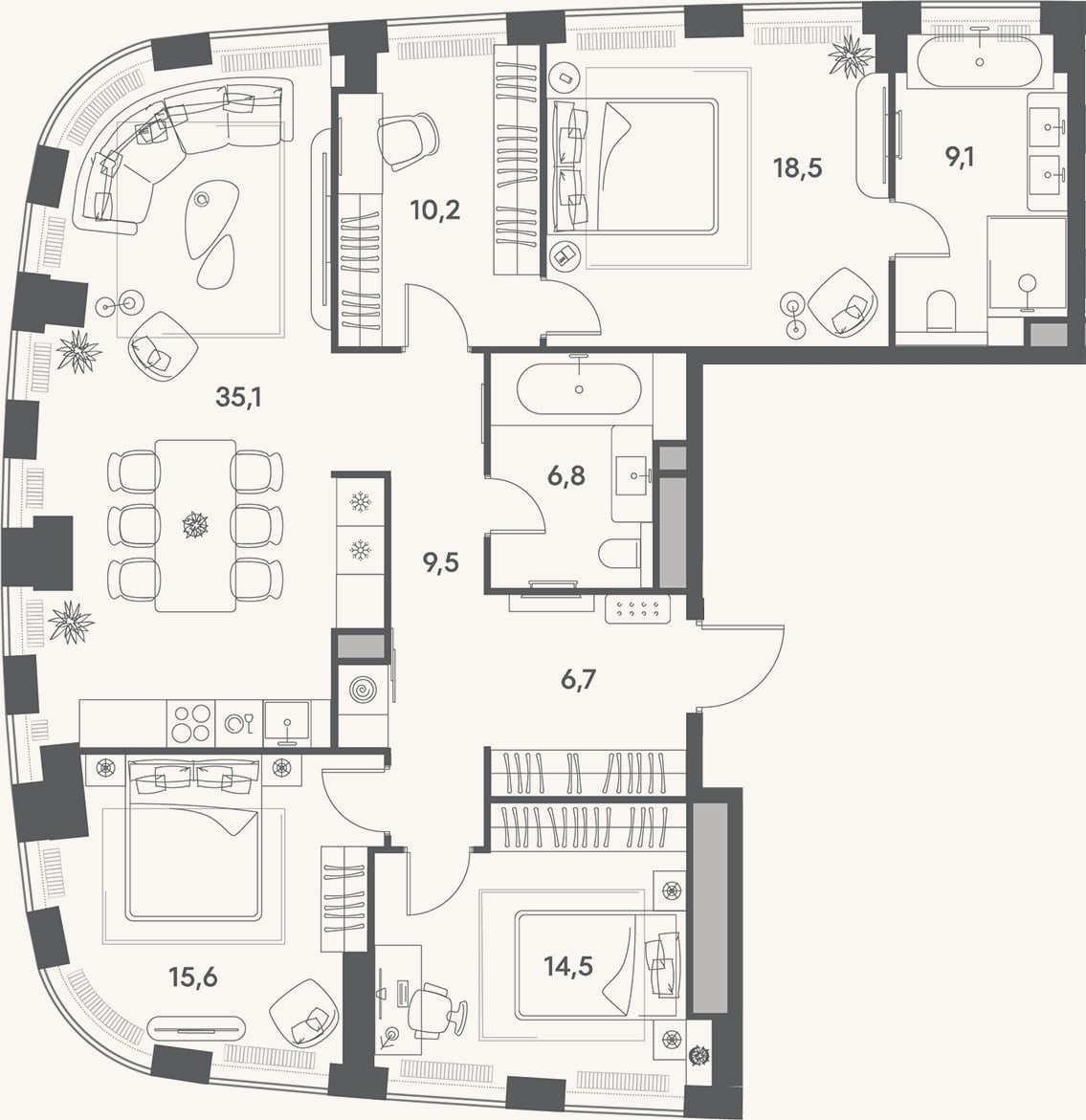 Планировка: 4+ к, 125,9 м²