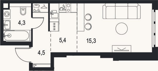 Планировка: Студия, 29,5 м²