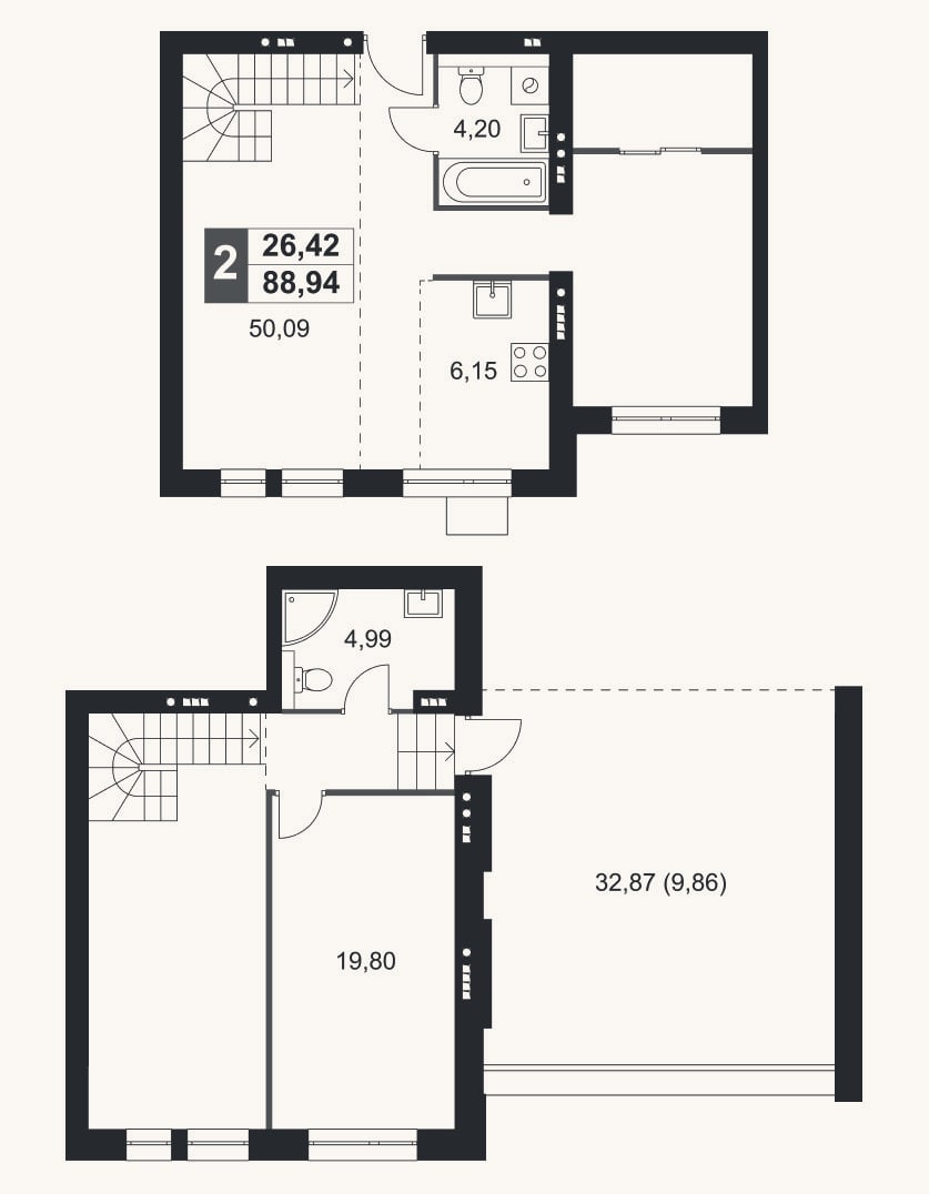 Планировка: 2-к, 79,1 м²