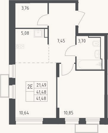 Планировка: 2-к, 41,5 м²