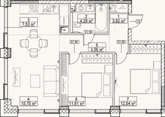 Планировка: 3-к, 58,8 м²