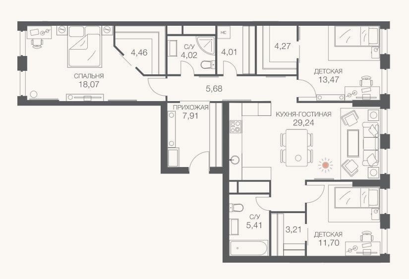 Планировка: 4+ к, 111,5 м²
