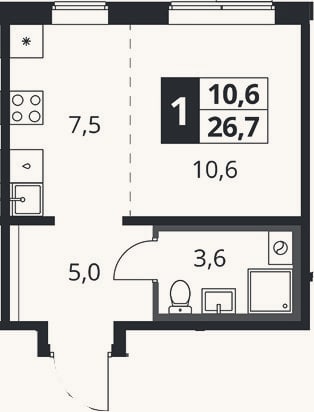 Планировка: Студия, 26,7 м²