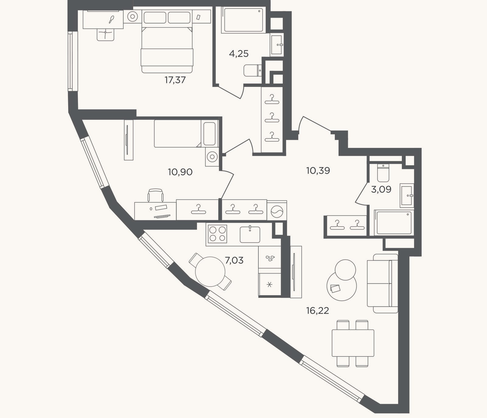 Планировка: 3-к, 69,3 м²