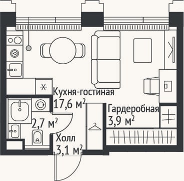 Планировка: Студия, 27,3 м²