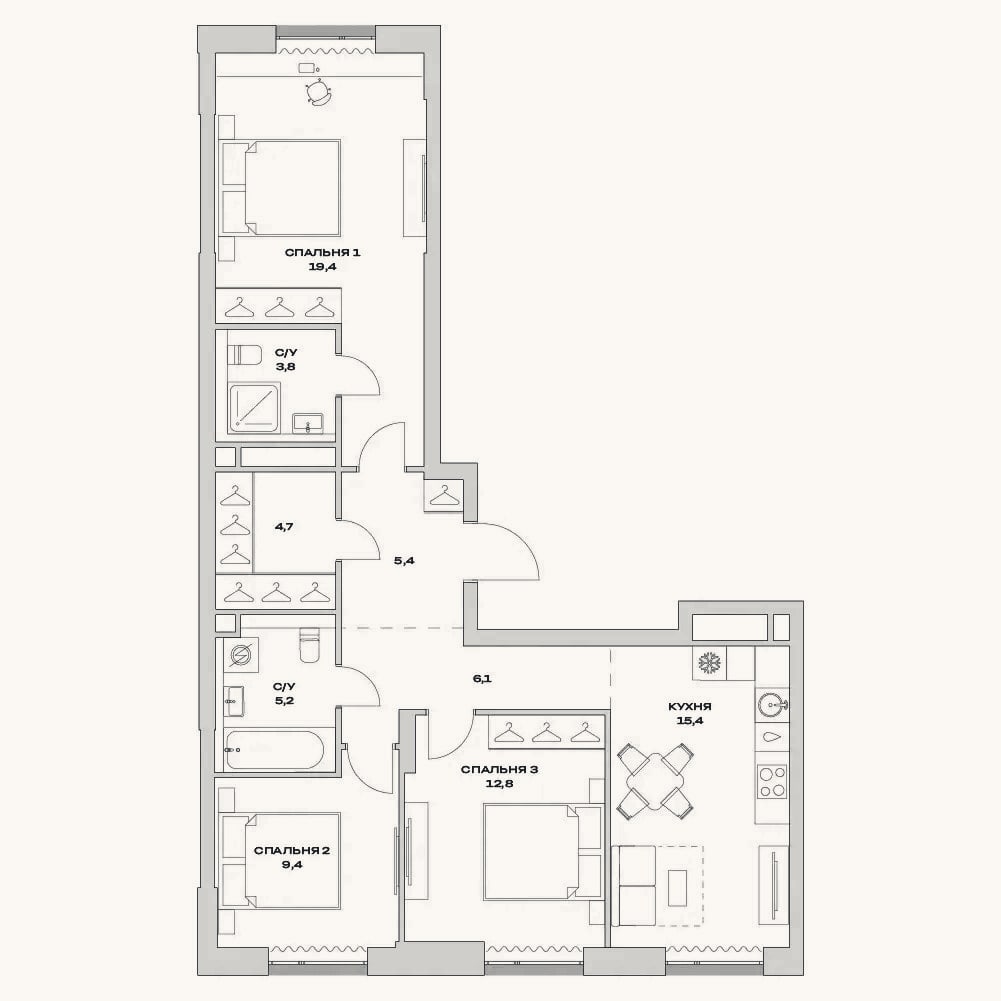 Планировка: 4+ к, 83,5 м²