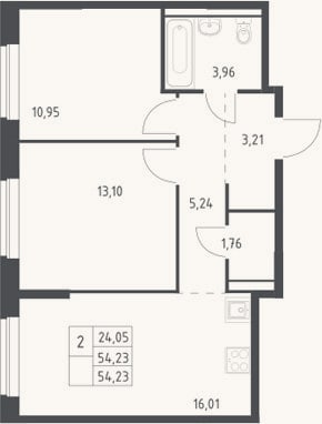 Планировка: 3-к, 54,2 м²