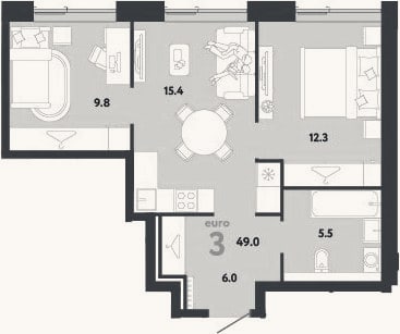Планировка: 3-к, 49 м²