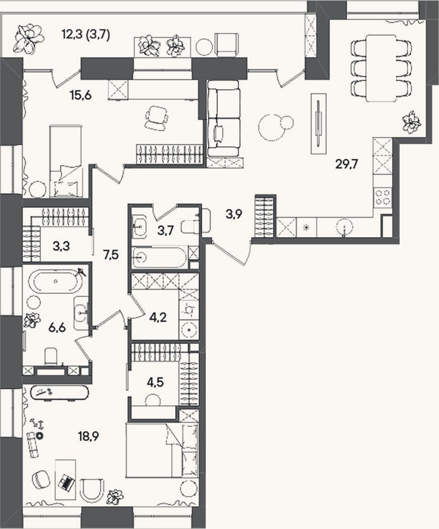 Планировка: 3-к, 97,8 м²
