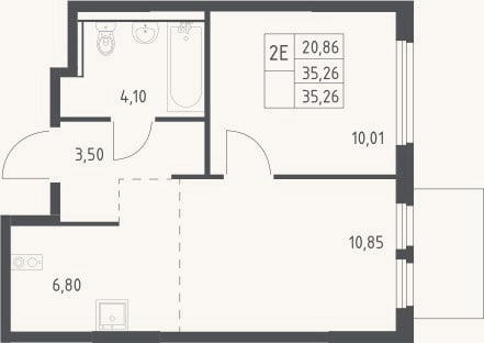 Планировка: 2-к, 35,3 м²