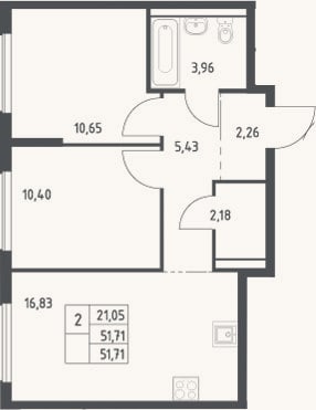 Планировка: 3-к, 51,7 м²