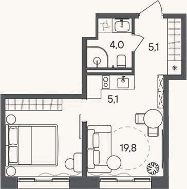 Планировка: Студия, 34 м²