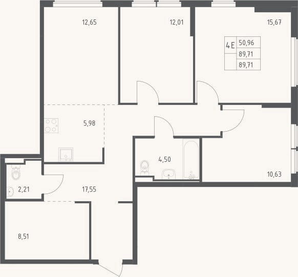 Планировка: 4+ к, 89,7 м²