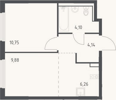 Планировка: 2-к, 35,1 м²