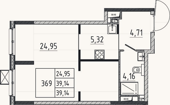 Планировка: Студия, 39,1 м²
