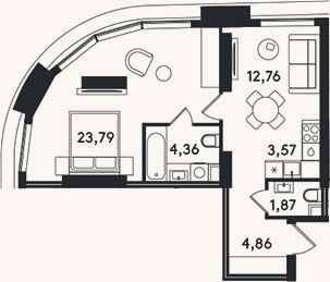 Планировка: 2-к, 51,2 м²