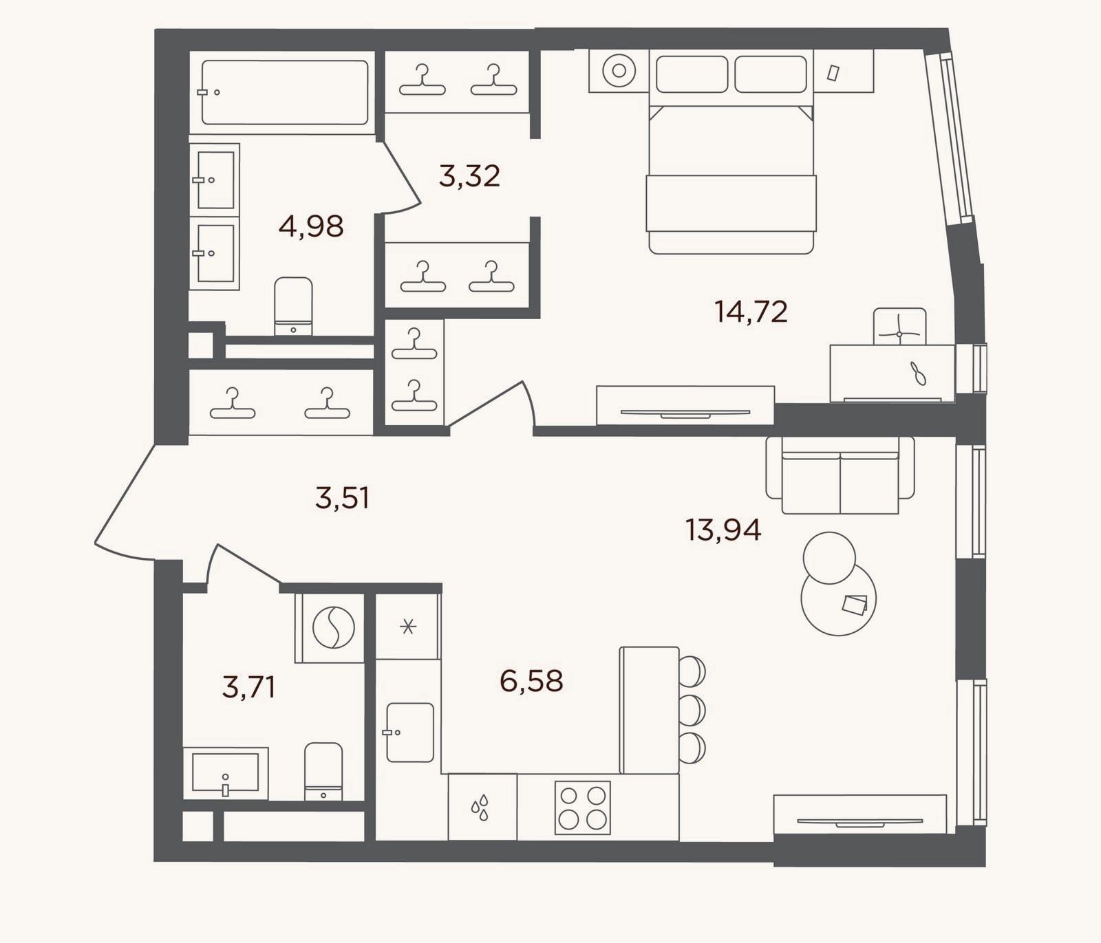 Планировка: 2-к, 50,8 м²