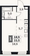 Планировка: Студия, 33,5 м²