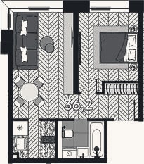 Планировка: 2-к, 36,2 м²