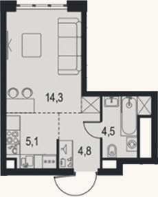 Планировка: Студия, 28,7 м²