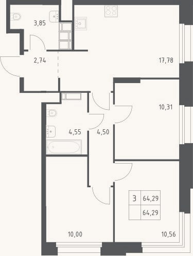 Планировка: 4+ к, 64,3 м²