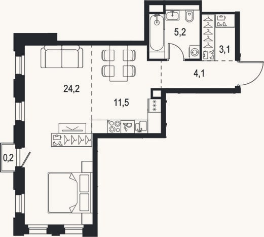 Планировка: Студия, 48,1 м²