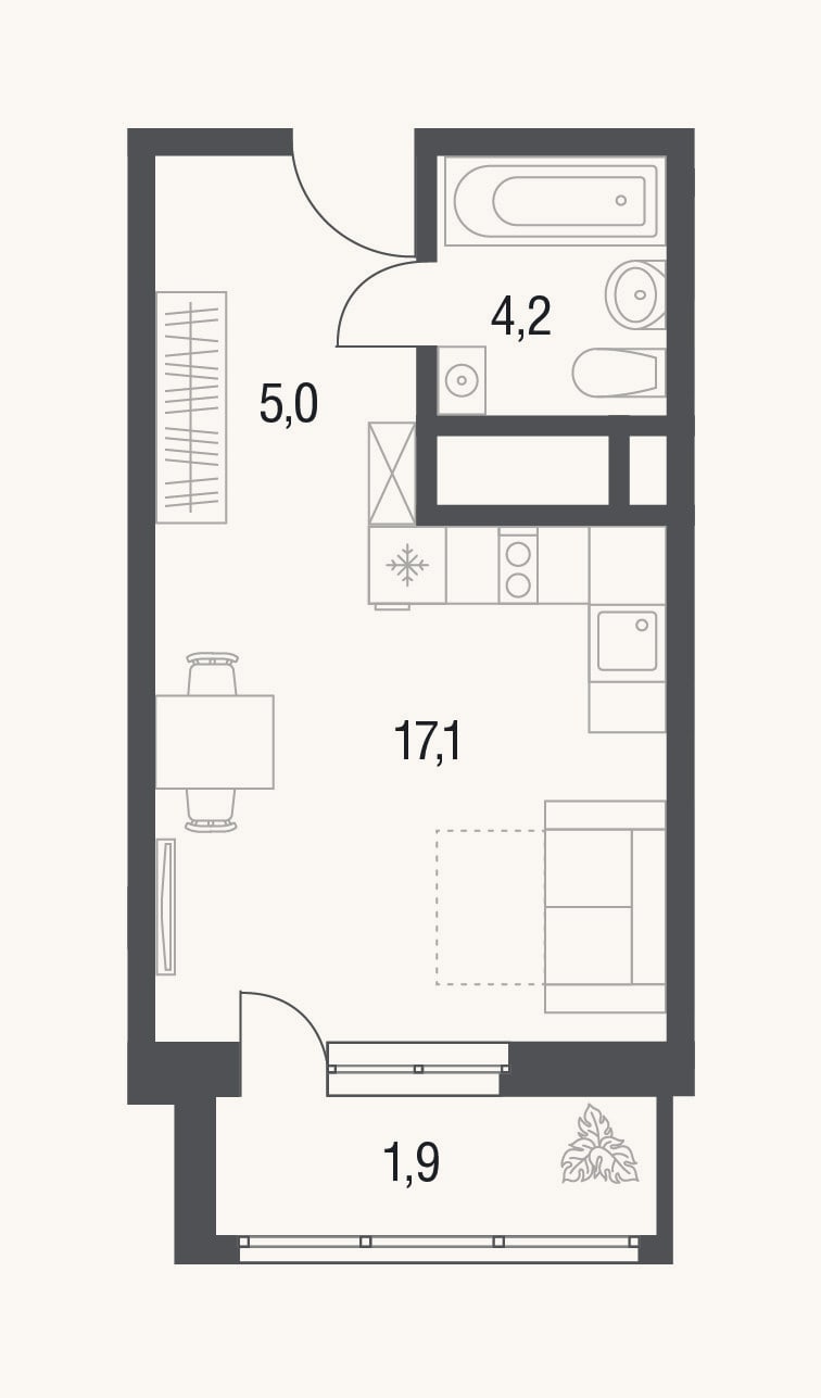 Планировка: Студия, 26,2 м²