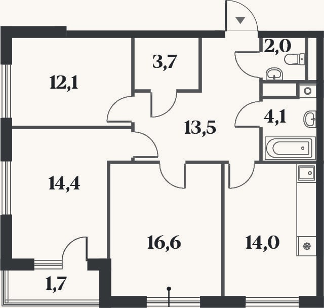 Планировка: 3-к, 80,4 м²