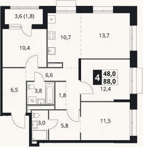 Планировка: 4+ к, 86,2 м²