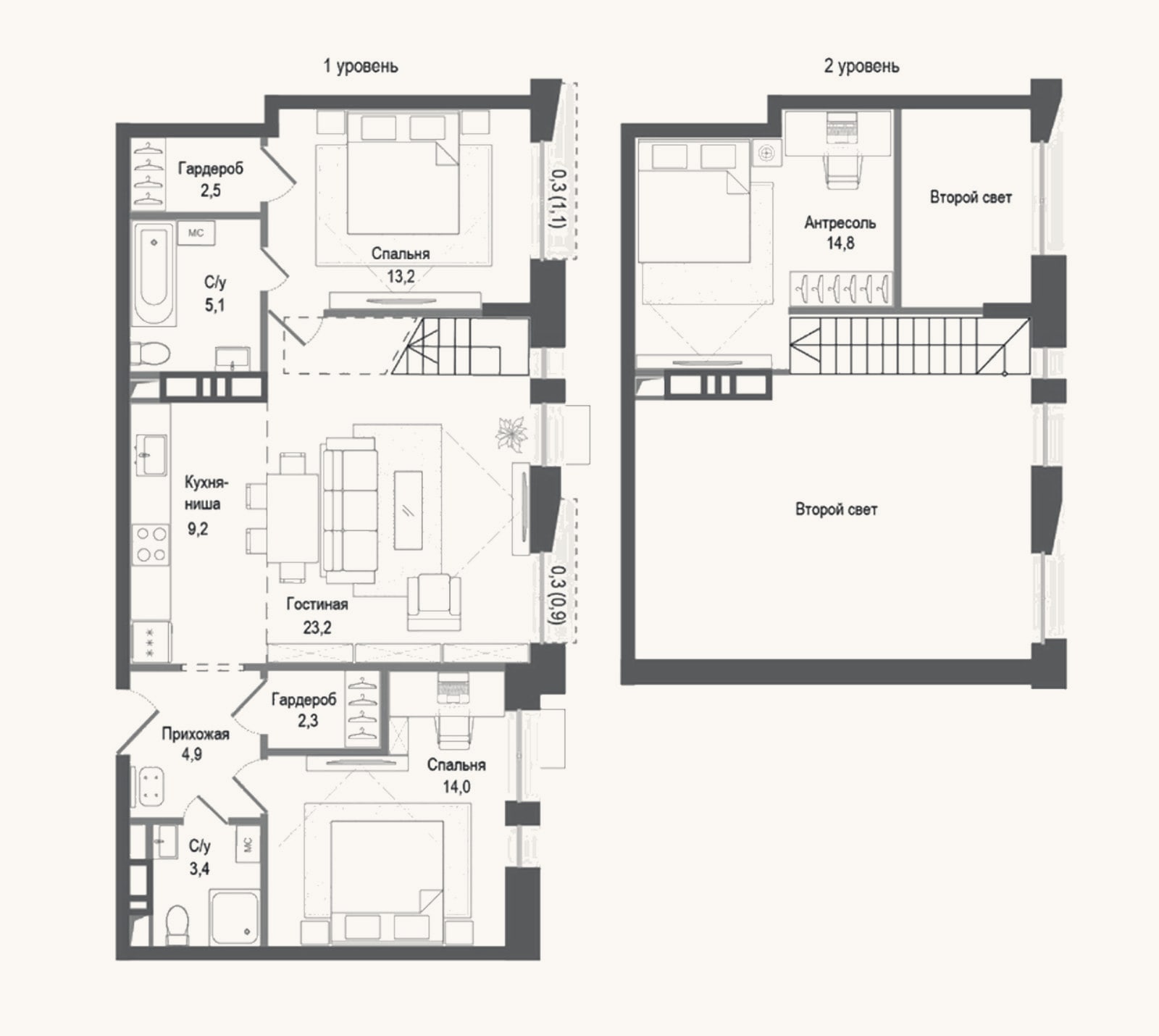 Планировка: 4+ к, 92,6 м²