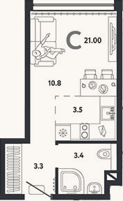 Планировка: Студия, 21 м²