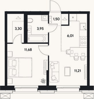 Планировка: 2-к, 37,7 м²