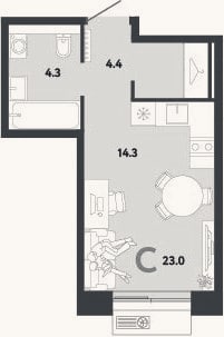 Планировка: Студия, 23 м²