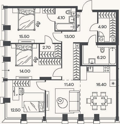 Планировка: 4+ к, 100,7 м²