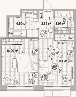 Планировка: 2-к, 47,4 м²