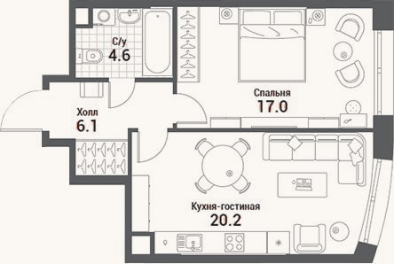 Планировка: 2-к, 47,9 м²