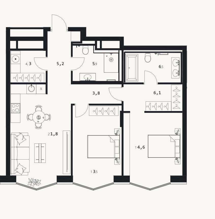 Планировка: 3-к, 81,7 м²