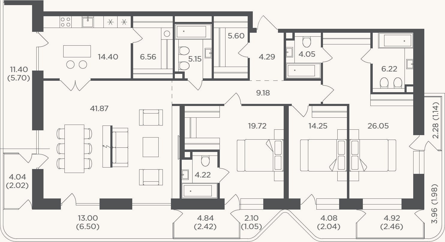 Планировка: 4+ к, 162,8 м²