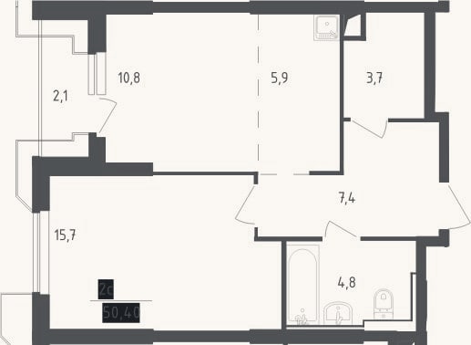 Планировка: 2-к, 48,3 м²